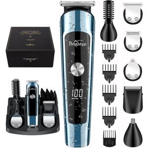 Brightup Beard Trimmer for Men, IPX7 Waterproof Mens Grooming Kit with Cordless Hair Clippers, Electric Razor with LED Display, Shavers for Mustache, Body, Face, Ear, Nose Hair Trimmer, Gifts for Men