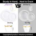 Liacere 350PCS Silver Plastic Plates-Disposable White and Silver Plates 50guest Baroque Plastic Dinnerware Set include 100Plates, 50Pack Pre Rolled Napkins with Silverware 50Cups Perfect for Wedding