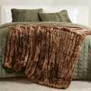 Great Bay Home Fuzzy Ruched Faux Fur Brown Throw Blanket | Ultra|Soft Reversible Throw | Thick Throw for Chair, Sofa, or Bed | Warm, Reversible Blanket (Brown, 50" x 60")