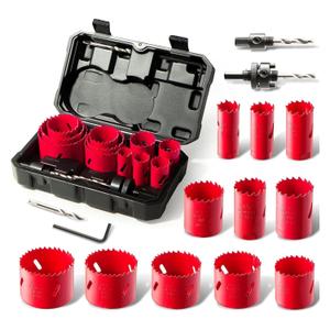 Bi-Metal Hole Saw Kit, HYCHIKA 17 Pcs High Speed Steel 3/4" to 2-1/2" Hole Saw Set in Case with Mandrels, Hole Saw Bit for Metal, Drilling PVC Board,and Plastic Plate