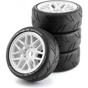 1/8 RC On Road Car Tires and Wheels Rims 17mm Hex 103mm Rubber Rally Tyres for 1:8 Scale RC On-Road Racing Car HPI WR8 HSP Hobao ARRMA Redcat Losi Kyosho VRX RC Rally Drift Car 4PCS (White)