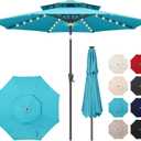 9FT Solar Umbrella Outdoor - 2 Tiers Lighted Solar Patio Umbrella with 40 LED Lights Waterprool UV Protection, Table Umbrella with Tilt for Pool, Porch, Garden, Backyard (Aqua Blue)