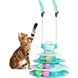 Cat Toy Interactive Pet Plaything for Indoor Kitten Interactive Kitty Puzzle Ball with 2 Cat-Tease (Green)