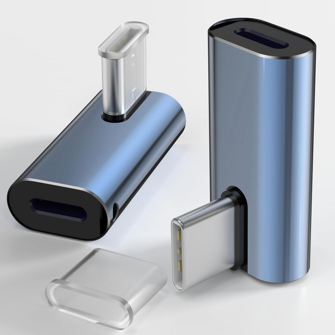 90 Degree USB C to Lightning Adapter 2-Pack, 35W 480Mbps Data Transfer Up and Down Right Angle Type-C Charger Connector Cable for iPhone 17/16/15,iPad, Samsung S25,Tablets, Laptops & Mobile Phones