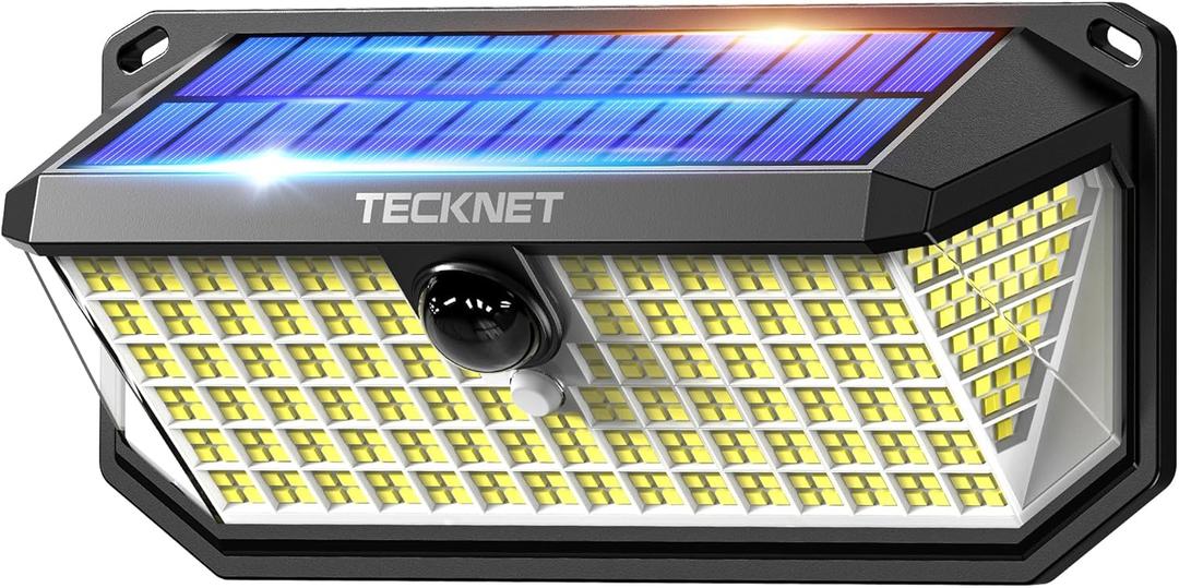TECKNET 4200Lm 416 LED Solar Lights Outdoor Waterproof, 300 Angle & 3 Lighting Modes Motion Sensor Outdoor Lights, 2 Pack Security Solar Light IP66 for Fence Front Door Yard - 1 Pack (Cool White)