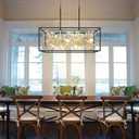 CNRATYE Large Black and Gold Rectangle Chandelier, 8-Light Modern Farmhouse Dining Room Light Fixtures Over Table, Crystal Chandeliers for Kitchen Island Pool Table Room