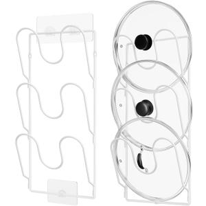 ORDORA 2 Pack Pot Lid Organizer Rack for Cabinet Door, 6-Tier Pot Lid Holders inside Cabinet, No Drilling Adhesive Wall Door Mounted Rustproof Pots and Pans Cover Organizers for Kitchen Storage, White