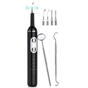 Plaque Remover for Teeth, Dental Cleaning Kit Tartar Remover for Teeth with LED Light & 5 Modes, Rechargeable Dental Cleaner, 4 Replaceable Heads