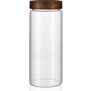 50 fl oz/1500 ml Clear Glass Storage Canister with Airtight Wooden Screw Lid, Large Tall Cute Decorative Glass Food Container Jar for Coffee, Candy, Cereal, Cookie, Pasta, Flour, Juices