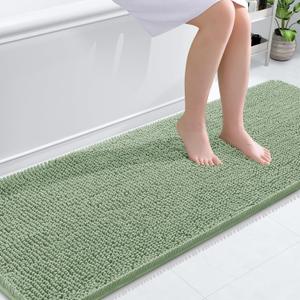 OLANLY Bathroom Rugs 70x24, Extra Soft Absorbent Chenille Bath Rugs, Rubber Backing Quick Dry, Machine Washable Bath Mats for Bathroom Floor, Tub and Shower, Home Decor Accessories, Sage Green
