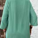 MSHING Women's Plus Solid Color Casual top 3/4 Sleeve V-Neck Hollowed Out Embroidered Button up Shirt (Green, XXXL)
