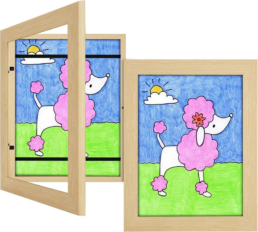 2 Pack 8.5x11 Kids Art Frames Natural, Kids Artwork Frames Changeable Child Artwork Picture Display Front Opening, Rustic Children Storage Frame Hold 50pcs Craft, Drawing, Art Project, Schoolwork