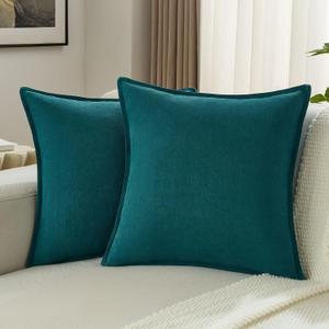 FUTEI Pack of 2 Chenille Throw Pillow Covers 16x16 Inch, Teal