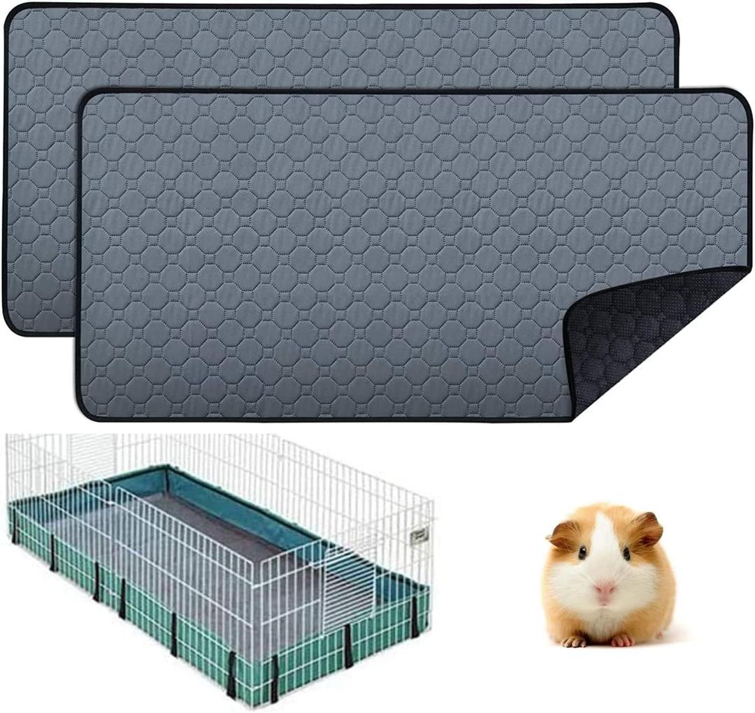 2 pcs Guinea Pig Cage Liners - Washable Guinea Pig Pee Pads, Waterproof Reusable & Anti Slip Guinea Pig Bedding Fast and Super Absorbent Pee Pad for Small Animals Rabbit Hamster Rat (24" 47"2 pack Polyester)
