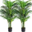 VIAGDO Artificial Areca Palm Tree 4ft Tall Fake Palm Tree Decor with 12 Trunks Faux Tropical Palm Silk Plant Potted Dypsis Lutescens Plants for Modern Home Office Floor Corner Decor Indoor, 2 Pack
