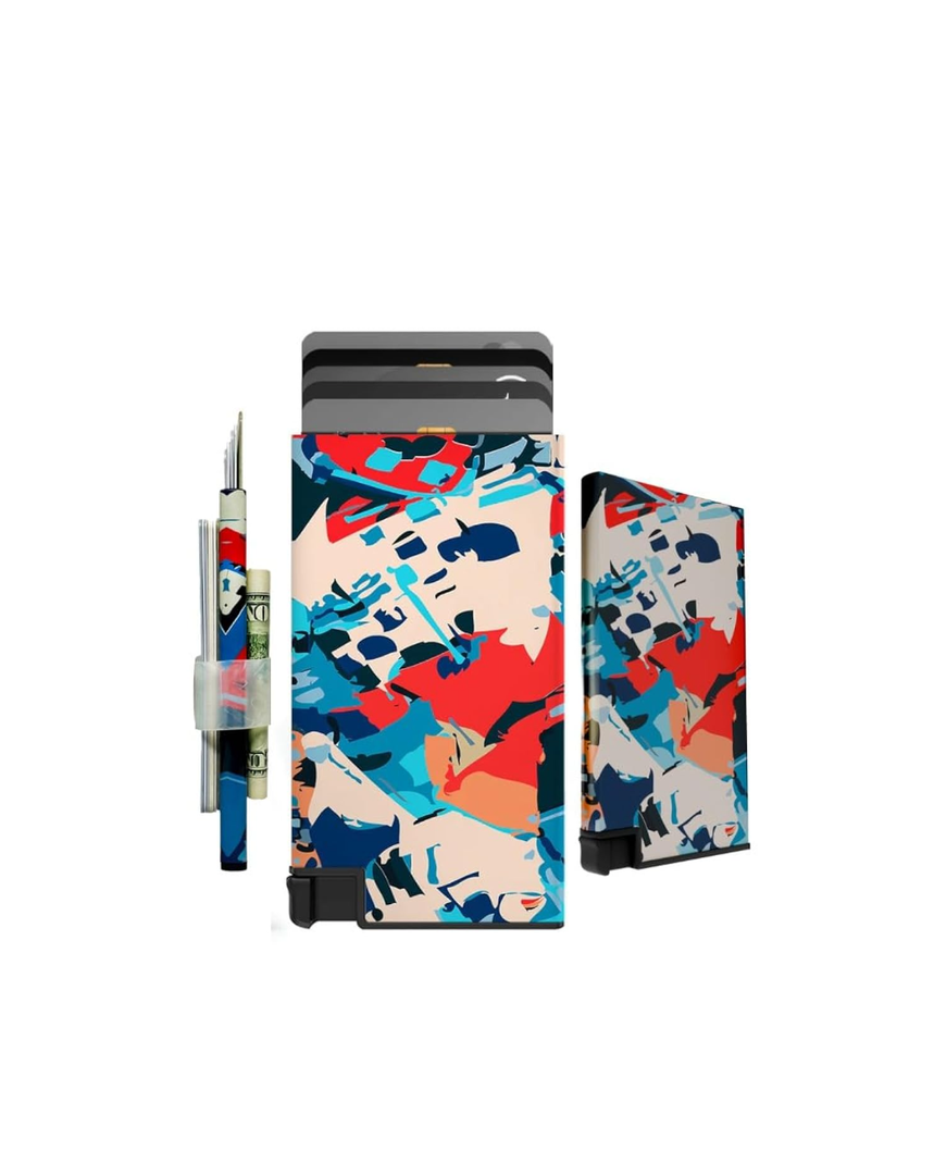 Stylish Ultra Slim Wallet RFID Blocking Premium Aluminum Card Holder w/Trigger to slide up cards - Complete Packaging w/Accessories, Bands to store more, Ideal Gift - Vibrant colors