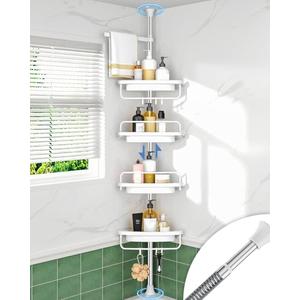 ALLZONE Rustproof Shower Caddy Corner for Bathroom, Tension Corner Shower Caddy Tension Pole, Solid Shower Organizer with 4 Adjustable Shower Shelves, Shower Rack Fit Heights 39 to 113 Inches,White