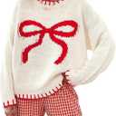 SOLY HUX Women's Y2k Bow Sweater Crewneck Long Sleeve Knit Pullover Tops Oversized Sweaters (L)