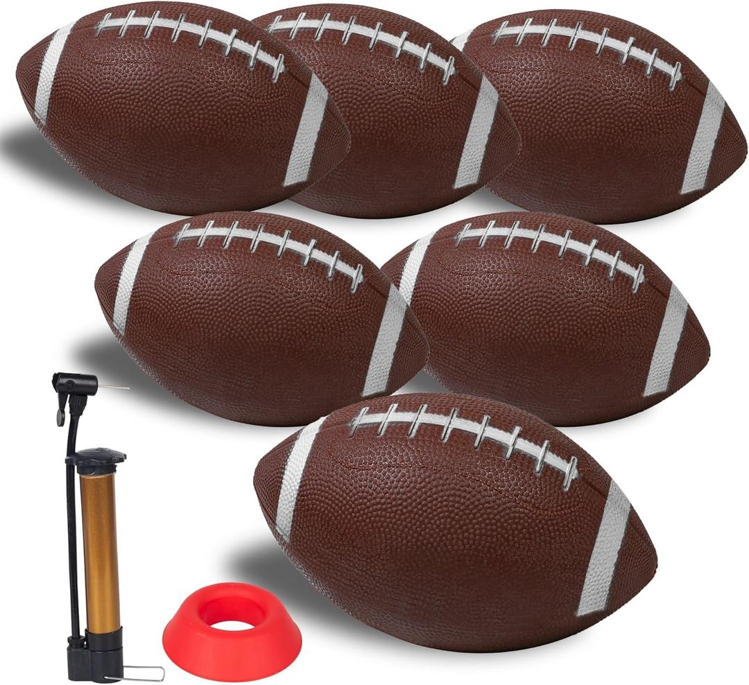6 Pack 8.3" Inflatable Footballs with Pump and Kicking Tee,Rubber Junior Soft Small Toddler and Mini Footballs, Playground Balls for Kids