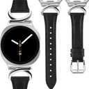 Minyee Leather Band Compatible with Samsung Galaxy Watch 8 40mm 44mm/ 8 Classic 46mm Bands, No Gap One-Click Slim Thin Dressy Leather Strap with C-Shape Metal Buckle Women, NOT for Other Models