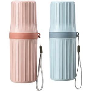 2pcs Travel Toothbrush Cup, Toothbrush Holder Toothpaste Storage Box Multifunctional Large Capacity for Traveling, Camping, Trip