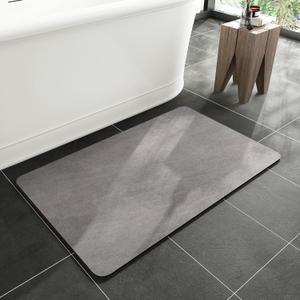 MontVoo -Bath Mat Rug-Rubber Backing Non Slip Quick Dry Absorbent Thin Bathroom Rugs Fit Under Door-Faux Suede Surface Bathroom Floor Mats-Shower Rug for in Front of Bathtub Shower Gray 17"x27.5" (Grey)