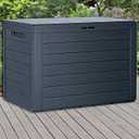  Anthracite 190L Wood Design Outdoor Storage Box Garden Patio Plastic Chest Lid (Horizontal Stripes, Pack of One)