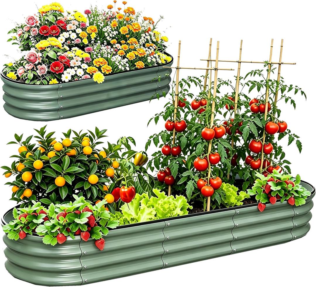 NestNature 12" Tall Galvanized Garden Bed,10-in-2 Modular Raised Garden Bed
2Pack Metal Planter Box for Vegetables Fruits Flowers Herbs, 8x2|2X2FT Rust Resistant Outdoor Garden Bed for Patio Backyard