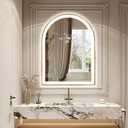 Arched LED Bathroom Mirror, 40"x30" LED Mirror with Frontlit, Arch Backlit Mirrors Gold Framed Anti-Fog, 3 Colors, Dimmable, Adjustable Brightness, Waterproof, UL Listed