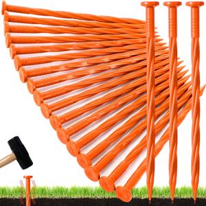 Jetec 250 Pcs 8 Inch Orange Plastic Landscape Edging Spikes Spiral Anchoring Garden Nails for Paver, Weed Barriers, Turf, House Construction Ground Lawn