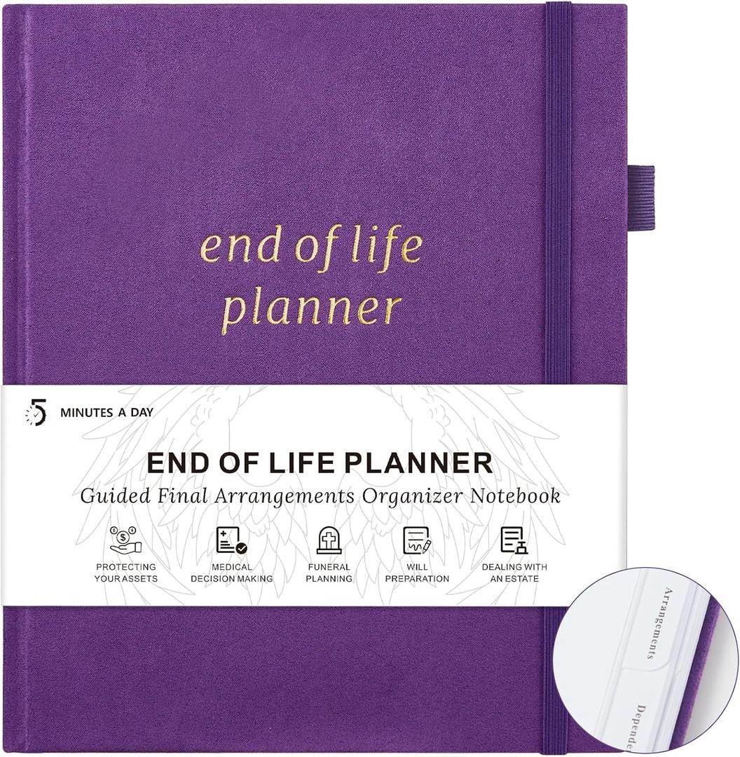 End of Life Planner, Guided Estate Planning Organizer with Tabs, Last Wish, Will Preparation, Funeral Planning, Final Arrangements Notebook for Beneficiary, in Case of Death Organizer 7.5"X9-Purple