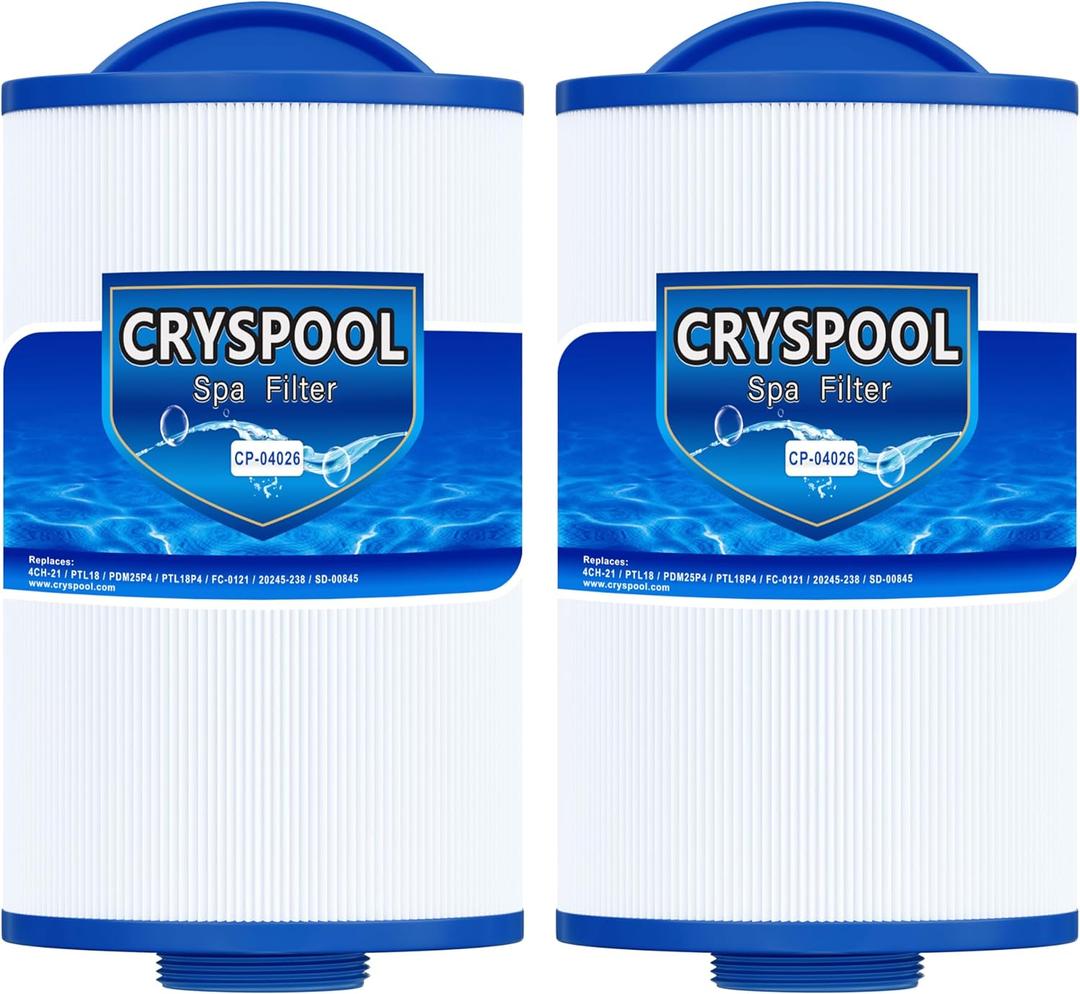 Cryspool 04026 Filter Compatible with 4CH-21, PTL18, PDM25P4, PTL18P4, FC-0121, 20245-238, SD-00845, 19 Sq. Ft Spa Filter Cartridge, 2 Pack