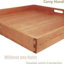 22"x 22" Large Cherry Wood Square Ottoman Serving Tray with Handles