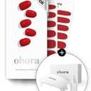 ohora Bundle Set (N Addict Starter Kit) - Red Solid Gel Nail Strips with UV/LED Lamp and Mini Remover, Salon-Quality, Long Lasting, Easy to Apply & Remove - Includes Prep Pads, Nail File, Wooden Stick