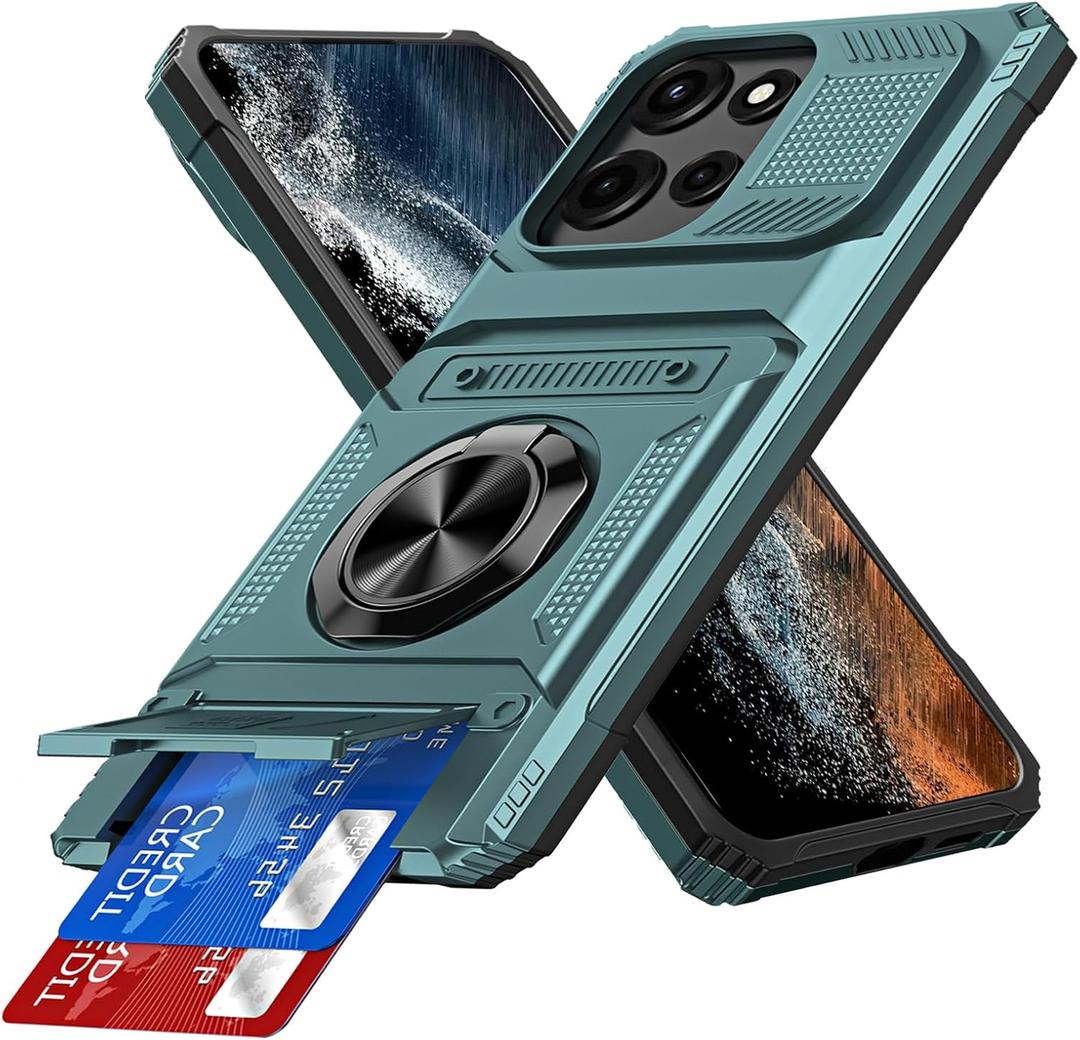 Case for Motorola Moto G Stylus 5G 2025 with 360 Magnetic Rotated Ring Kickstand Hidden Card Slot Heavy Duty Dual Layer Protective Phone Cover for Moto G Stylus 5G 2025, Green RJ