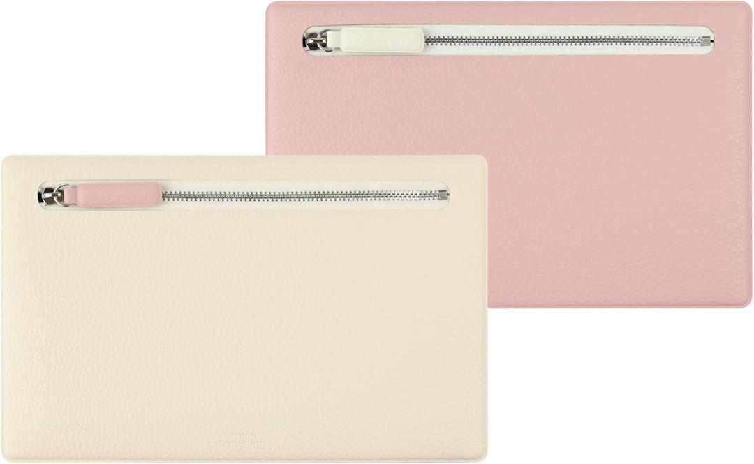 FENICE Multi-Purpose Vegan PU Leather Travel Pouch Travel Organizer with Contrast Color Design Zipper Closure (WHITE-PINK)