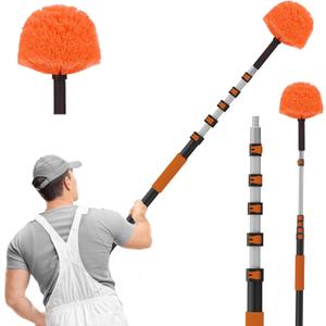SISUPASSIE 30FT Reach Cobweb Duster with Extension Pole, High Ceiling Long Duster with 5-24FT Telescoping Pole, Spider Web Brush for Indoor Outdoor Use
