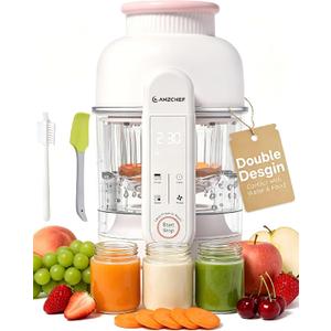 AMZCHEF Baby Food Maker with Auto Steam & Blend, 9-in-1 Baby Puree Maker with Food-grade glass, BPA-Free & Easy Cleaning, Touch Screen, Dishwasher Safe, Off-white