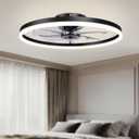 VOLISUN Low Profile Ceiling Fans with Light and Remote,23.6in Fandelier Ceiling Fan with Lights, 3000K-6500K Dimmable Flush Mount LED Fan Light, Black Bladeless Ceiling Fans with Lights for Bedroom