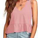LYANER Women's Casual V Neck Peplum Ruffle Hem Sleeveless Babydoll Tank Top XL