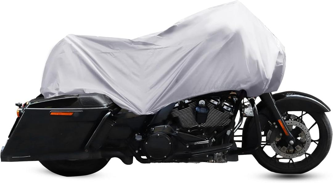 X AUTOHAUX Motorcycle Cover Lightweight Half Cover Outdoor Waterproof Rain Dust Protector Silver Tone L Size for Most Full Dress Touring Cruiser