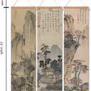 xinyuru Chinese Ancient Landscape Wall Art Poster,Tradition Canvas Printing,Oak Wood Scroll Painting Decor for Bedroom Living room (Landscape 01, 12x41x3 Piece)