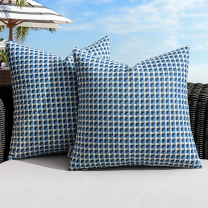 MIULEE Pack of 2 Outdoor Throw Pillow Covers Decorative Farmhouse Square Waterproof Pillows for Tent Patio Garden Balcony Sofa, 18x18 Inch Blue