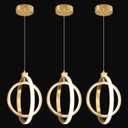 Modern LED Chandelier Gold Ring Pendant Light Fixtures 4000K Dimmable Height Adjustable Pendant Lighting for Dining Room Kitchen Island Bedroom Living Room Foyer（3-Pack）