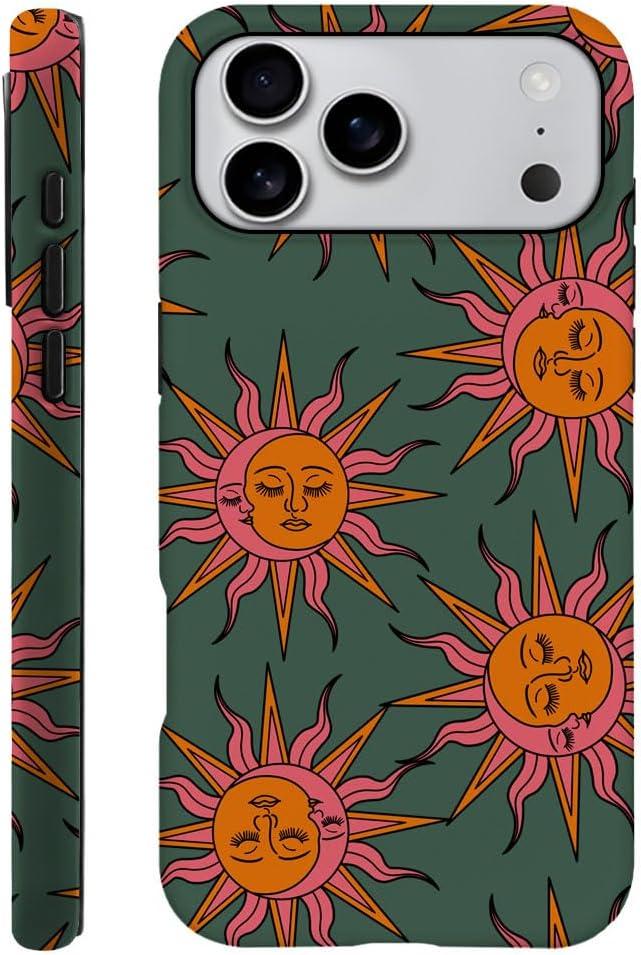 DAIZAG Case Compatible with iPhone 17 Pro Max,Fit Shockproof Cover for Women Girls,Pink Orange Sun Moon Faces