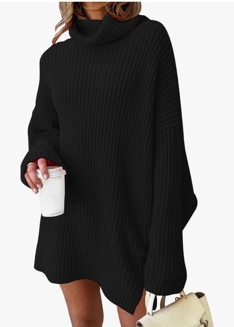 LILLUSORY Womens Turtleneck Oversized Long Sweater Dress 2025 Plus Size Tunic Pullover Knit Winter Dresses, L