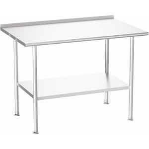 All-Stainless Steel Prep Table, 30 X 48 Inches, with Rounded-Corner Backsplash and Adjustable Undershelf, Heavy-Duty for Outdoor Use,Restaurants,Hotels,Workshops,Kitchens,Gardens, and Garages