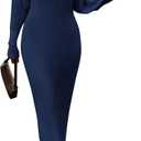 PRETTYGARDEN Women's Fall 2 Piece Outfits Knit Long Sleeve Cropped Cardigan Pullover Sweater Maxi Dress Sets Winter Clothing (Navy) XL
