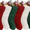 Fesciory Christmas Stockings, 6 Pack 14" Large Knit Stocking & Decor for Family Holiday Xmas Party Gift, Burgundy&Ivory&Green