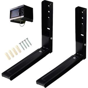 Microwave Wall Mount Brackets, Foldable Arm Adjustable Extensible Wall Hanging Microwave Brackets Oven Stand Shelf Rack Load 100 lb (Black)